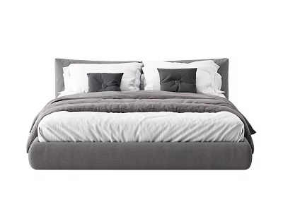 Modern Double Bed With Gray Bedding White Sheets And Decorative Pillows 3d model