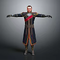 Game and Movie Character in Black Military Style Outfit with Red Sash and Outstretched Arms