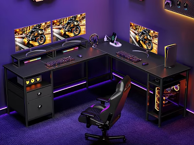 Modern Gaming Shelves With LED Lighting For Computer Setup And Accessories 3d model