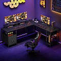 Modern Gaming Shelves With LED Lighting For Computer Setup And Accessories