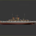 Detailed Model Warship With Orange Hull White Superstructure And Deck Details