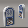 Cute Arched Table Clock With White Frame Blue Accents Snowflake Pattern And Cartoon Graphics 3d model