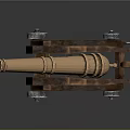 Old Historical Cannon Weapon With Brass Barrel And Wooden Carriage Two Wheels