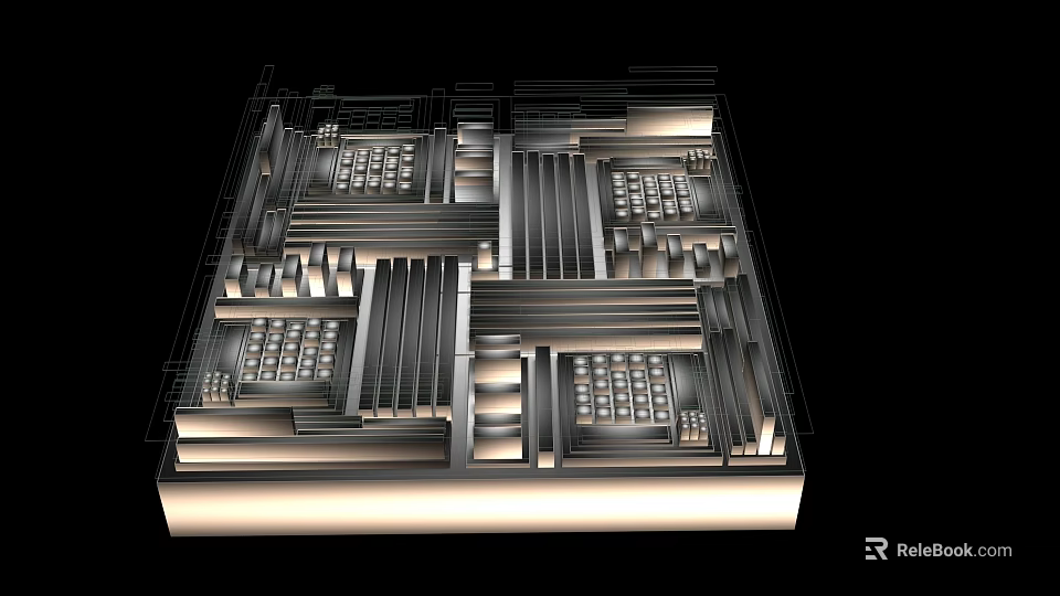 Modern Geometric Art Installation With Interlaced Metal Lines And Grid Patterns 3d model