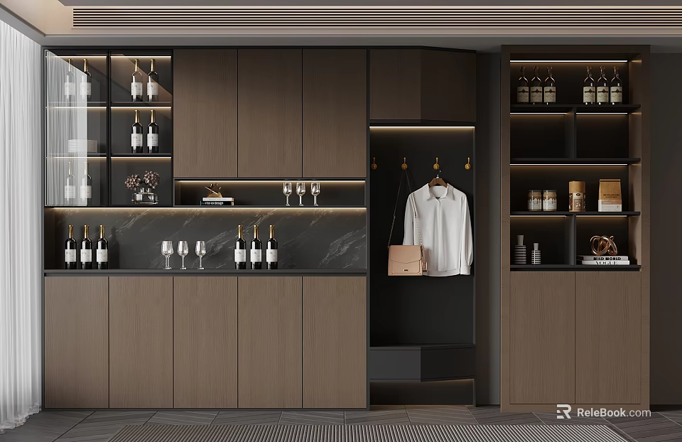 Modern Open Concept Kitchen Interior Design With Island Counter And Cabinets 3d model