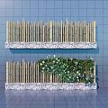 Garden Wall with Bamboo Fence Stone Base Green Vines White Flowers on Blue Tiled Wall