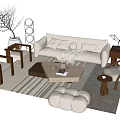 Quiet sofa tea table combination 3d model