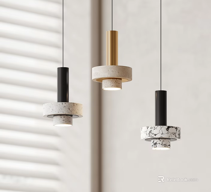 Modern Minimalist Pendant Lights Geometric Design Black Gold Metallic And Speckled Shades With Light Shadows 3d model 