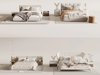 Modern Double Bed With Soft Bedding Pillows Nightstands And Decorative Lamps 3d model