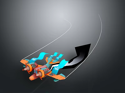 3D Airplane Model With Orange Blue Wings White Lines And Black Arrow Design 3d model