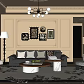 French Middle Guest Restaurant Multi-person Sofa Combination Coffee Table Dining Table and Chair Combination 3d model