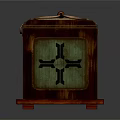 Vintage Wooden Storage Box With Leather Handle Green Panels And Black Cross Patterns