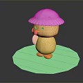 Cute Cartoon Chick Game Character Wearing Pink Hat Standing On Green Platform 3D Model Design
