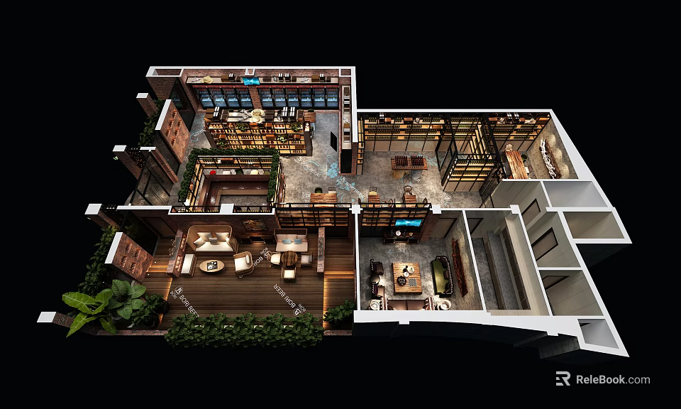 Modern Bar Floor Plan Design With Seating Area Counter And Interior Layout 3d model 
