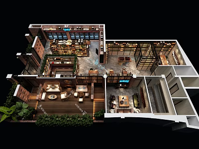 Modern Bar Floor Plan Design With Seating Area Counter And Interior Layout 3d model