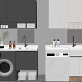 Gray And White Bathroom Vanity Cabinet With Washing Machine Countertop Faucet And Wall Mounted Cabinets