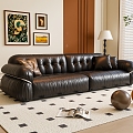 French Style Multi-Person Sofa Leather Sofa Picture Floor Lamp 3d model