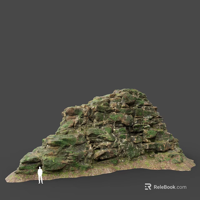 Natural Moss Covered Rock Formation With Stacked Structure And Ground Base 3d model
