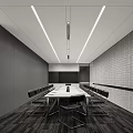 Modern Conference Room Interior Design With Long Meeting Table Black Chairs And Ceiling Lights