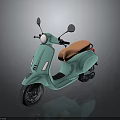 Teal Classic Scooter With Orange Seat Side Mirrors And Sleek Body Design