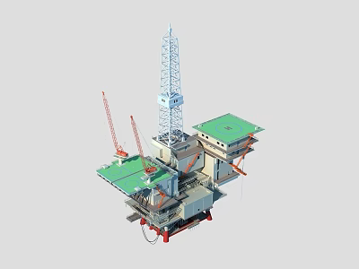 Offshore Industrial Drilling Platform With Derrick Cranes And Working Decks 3d model