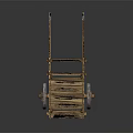 Vintage Traditional Wooden Cart With Wooden Wheels And Metal Bindings Structure