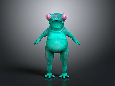 Green Spotted Reptile With Pink Eyes Standing In Upright Posture On Dark Background 3d model