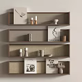 Modern Wooden Layered Shelves With Decorative Books Vases Candles And Sculptures