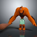 Orange Muscular Creature With Beard Black Fur Holding Wooden Mallet And Green Shorts