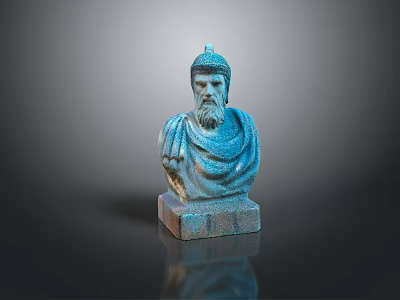 Blue Medical Education Bust Model Device with Square Base and Dark Background 3d model
