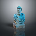 Blue Medical Education Bust Model Device with Square Base and Dark Background