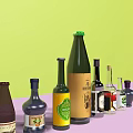 Stylish Wine Bottles and Glasses Arranged with Colorful Labels and Designs