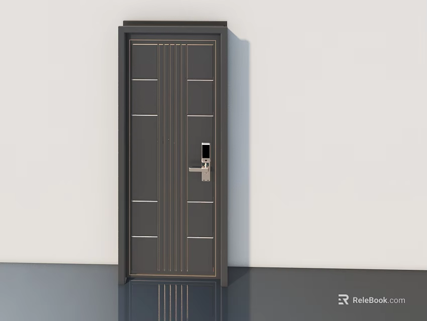 Dark Gray Modern Security Door With Vertical Lines And Secure Lock System 3d model