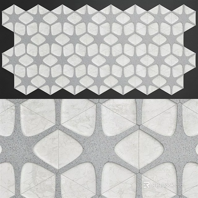 Modern Geometric Floor Tiles With Hexagonal And Star Patterns In Light Grey Tones 3d model
