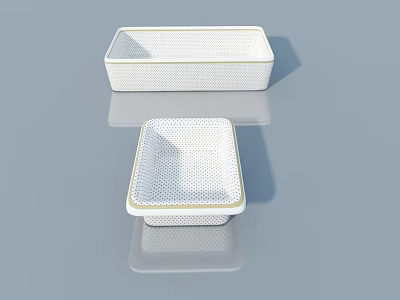 White Casement Window With Grid Pattern And Gold Frame On Gray Background 3d model