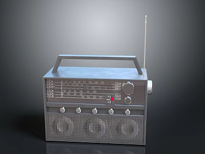 Vintage Electronic Radio With Silver Body Antenna Tuning Dial Knobs And Speakers 3d model