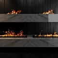 Modern Marble Fireplace Design With Double Tiered Burning Flames And Dark Wall 3d model