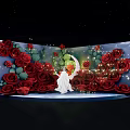 Stunning Decorative Scene With Red Roses White Figure And Starry Lights On Dark Background