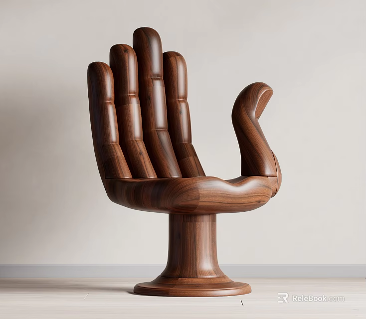 Modern Single Chair With Hand Shaped Backrest And Walnut Wood Round Base 3d model 