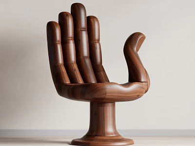 Modern Single Chair With Hand Shaped Backrest And Walnut Wood Round Base 3d model