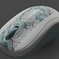 Stylish Artistic Computer Mouse With Blue White Wave Pattern On Sleek White Gray Body