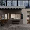 Minimalist Modern Café Interior With Wooden Lattice Ceiling Light Textured Walls Pendant Lights Bar Stools