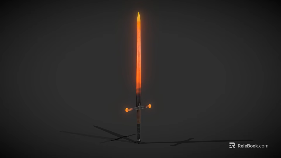 Luminous Orange Glow Sword Weapon Design With Standing Position And Dark Background 3d model 