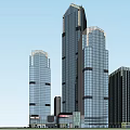 Modern High Rise Office Building With Glass Facade And Urban Skyline Under Clear Blue Sky