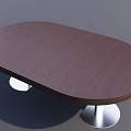 Modern Oval Conference Table with Dark Brown Wood Grain Top and Silver Metal Legs Design