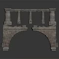Ancient Stone Architectural Component Featuring Broken Balcony Railing And Arched Base With Pillars 3d model