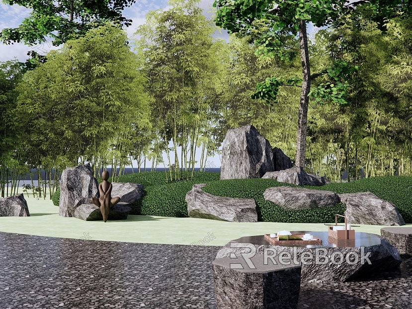 rockery landscape stone natural stone rock landscape plant stone table and chair tea set model