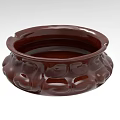 Dark Brown Ceramic Decorative Ornament Set With Bowl Shaped Design And Patterned Base 3d model