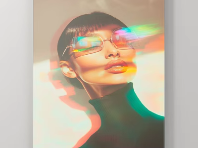 Abstract Painting Featuring Woman With Reflective Glasses And Colorful Light Reflections 3d model