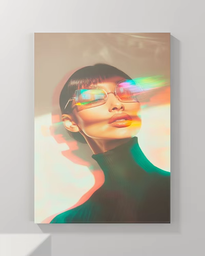 Abstract Painting Featuring Woman With Reflective Glasses And Colorful Light Reflections 3d model